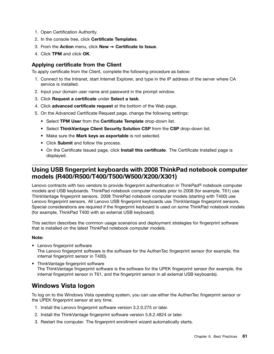 Windows vista logon | Lenovo ThinkVantage (Client Security Solution 8.21) User Manual | Page 67 / 86