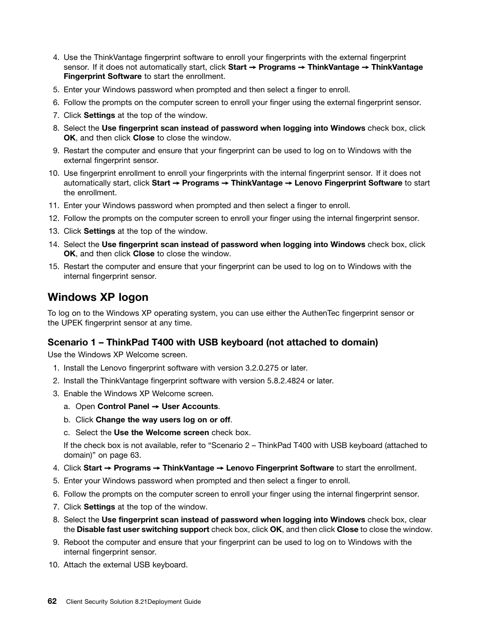 Windows xp logon | Lenovo ThinkVantage (Client Security Solution 8.21) User Manual | Page 68 / 86