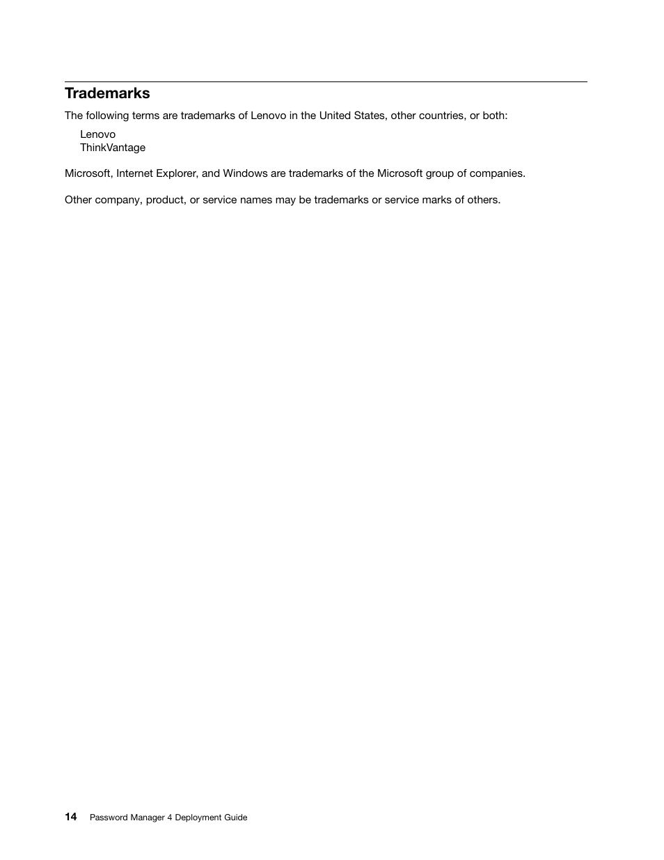 Trademarks | Lenovo ThinkVantage Password Manager 4 User Manual | Page 18 / 20