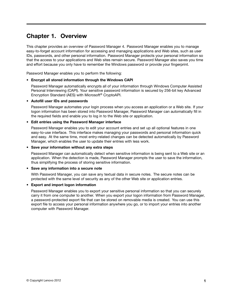 Chapter 1. overview | Lenovo ThinkVantage Password Manager 4 User Manual | Page 5 / 20