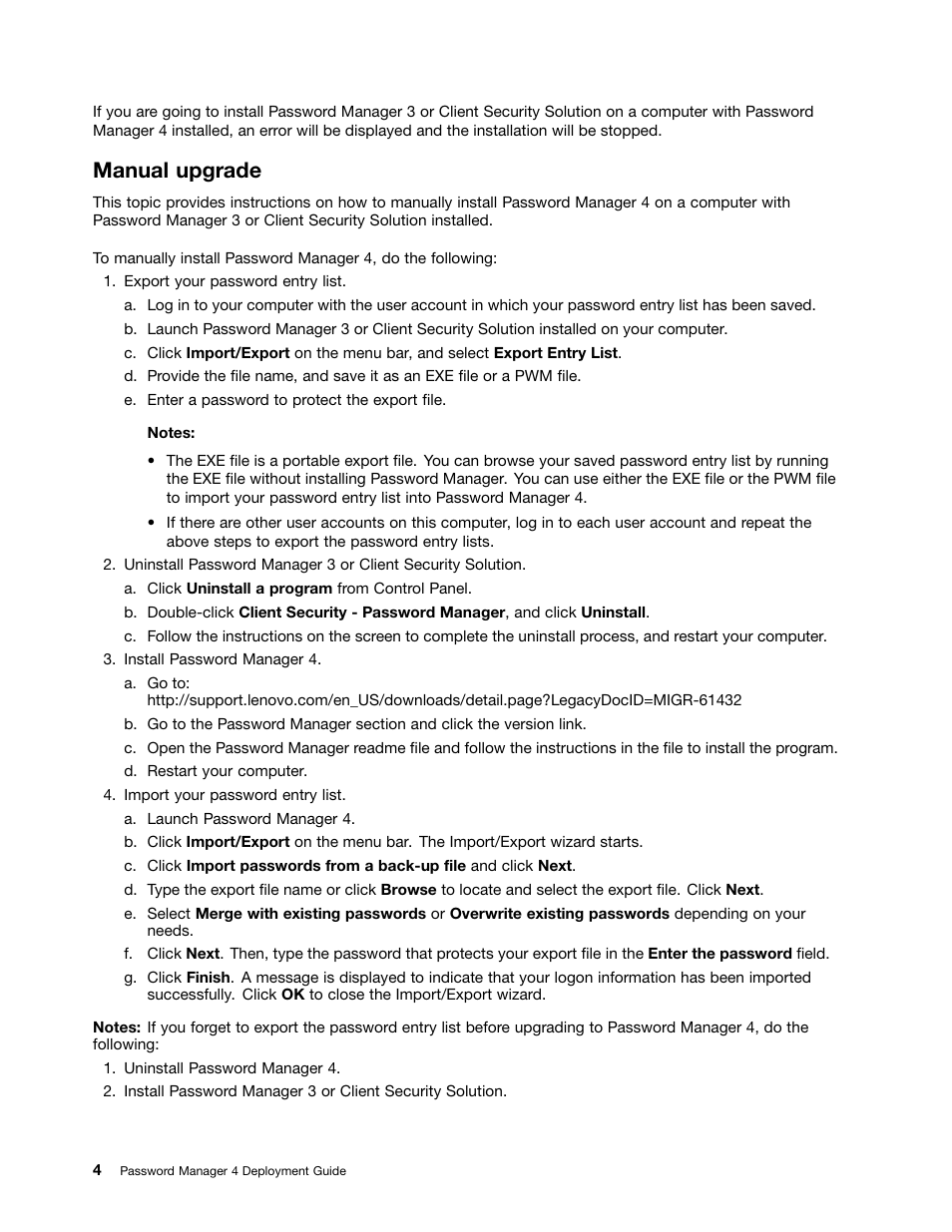 Manual upgrade | Lenovo ThinkVantage Password Manager 4 User Manual | Page 8 / 20