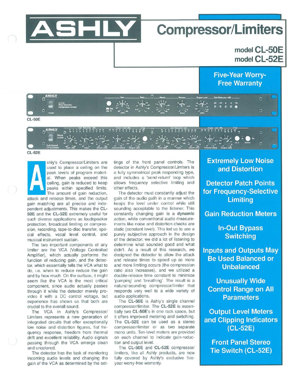 Ashly Compressor/Limiter CL-52 User Manual | 2 pages