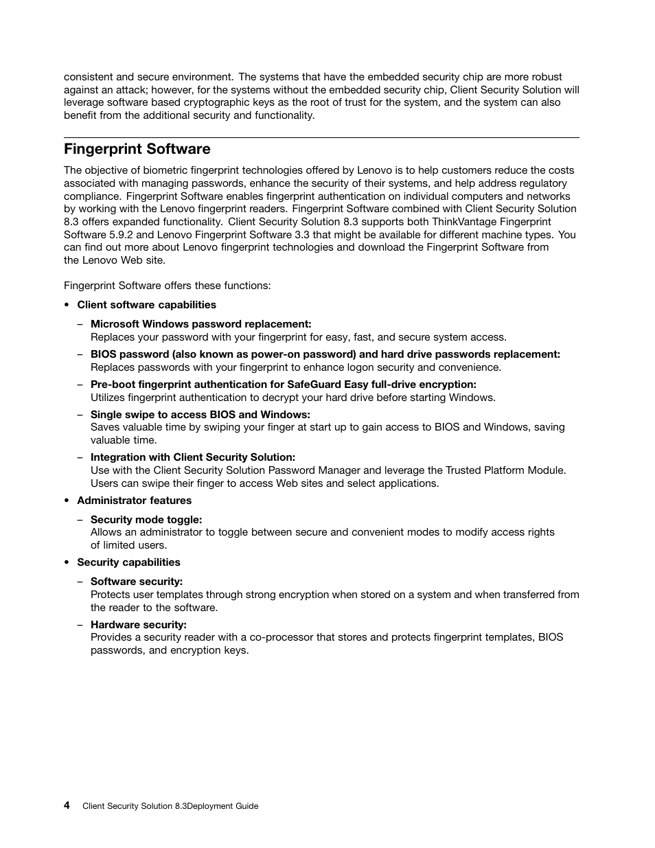 Fingerprint software | Lenovo ThinkVantage Client Security Solution 8.3 User Manual | Page 10 / 86