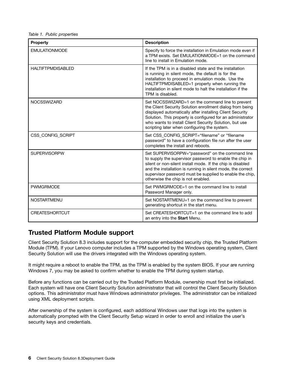 Trusted platform module support | Lenovo ThinkVantage Client Security Solution 8.3 User Manual | Page 12 / 86