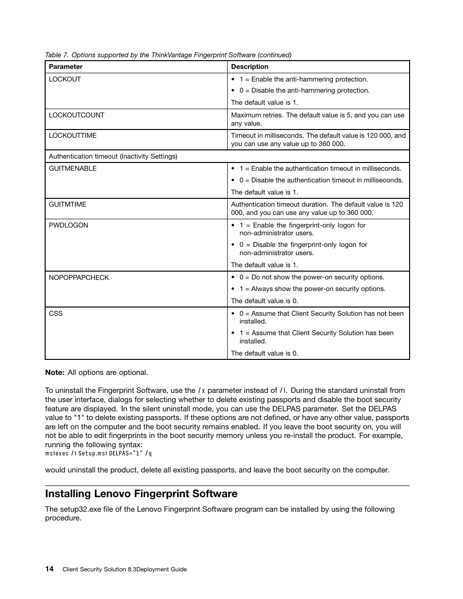 Installing lenovo fingerprint software | Lenovo ThinkVantage Client Security Solution 8.3 User Manual | Page 20 / 86