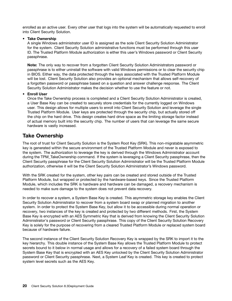 Take ownership | Lenovo ThinkVantage Client Security Solution 8.3 User Manual | Page 26 / 86