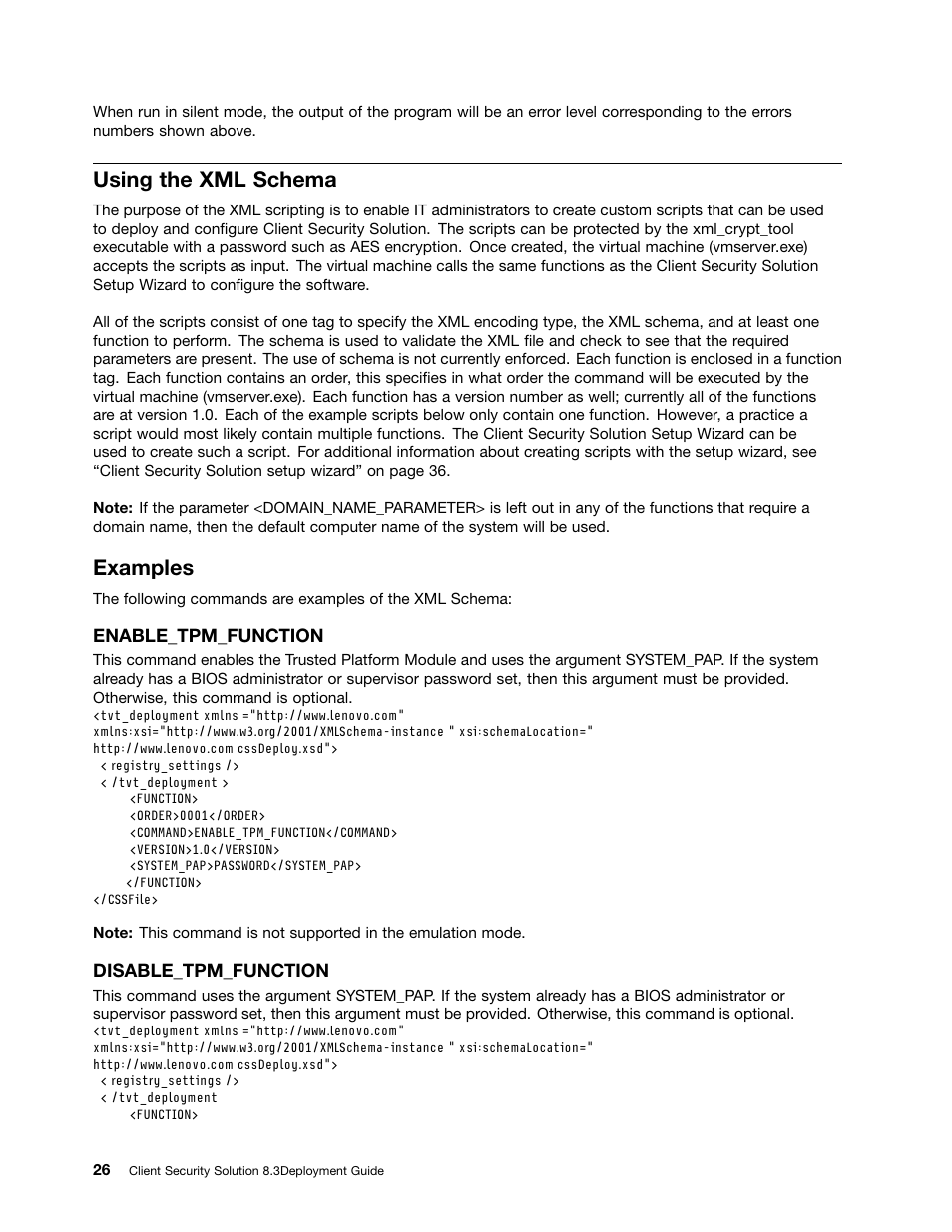 Using the xml schema, Examples | Lenovo ThinkVantage Client Security Solution 8.3 User Manual | Page 32 / 86
