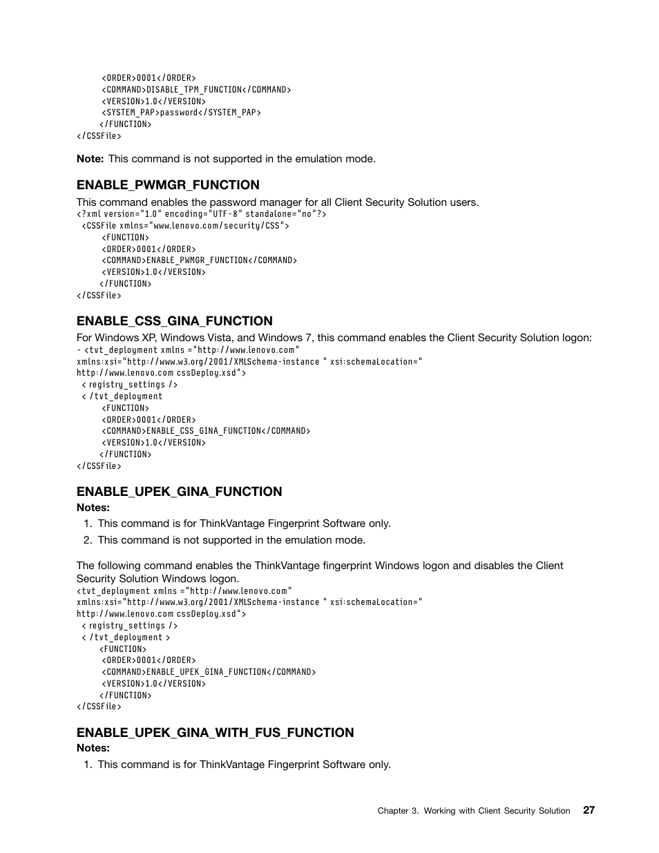Enable_pwmgr_function, Enable_css_gina_function, Enable_upek_gina_function | Enable_upek_gina_with_fus_function | Lenovo ThinkVantage Client Security Solution 8.3 User Manual | Page 33 / 86