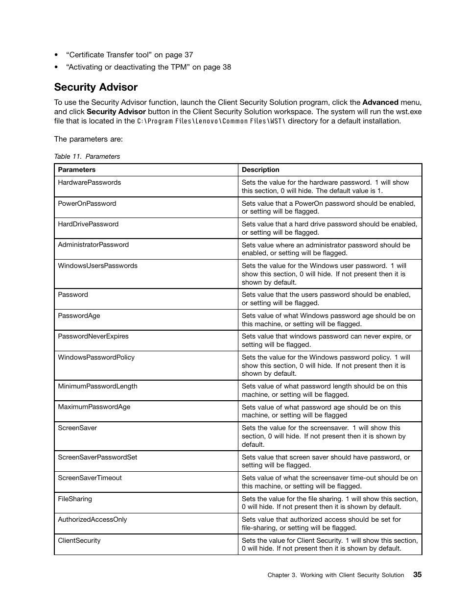 Security advisor | Lenovo ThinkVantage Client Security Solution 8.3 User Manual | Page 41 / 86