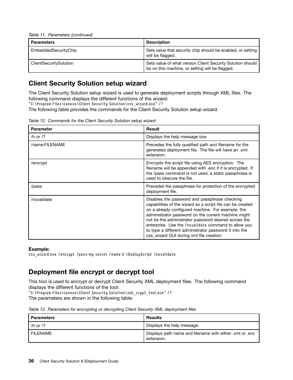 Client security solution setup wizard, Deployment file encrypt or decrypt tool | Lenovo ThinkVantage Client Security Solution 8.3 User Manual | Page 42 / 86