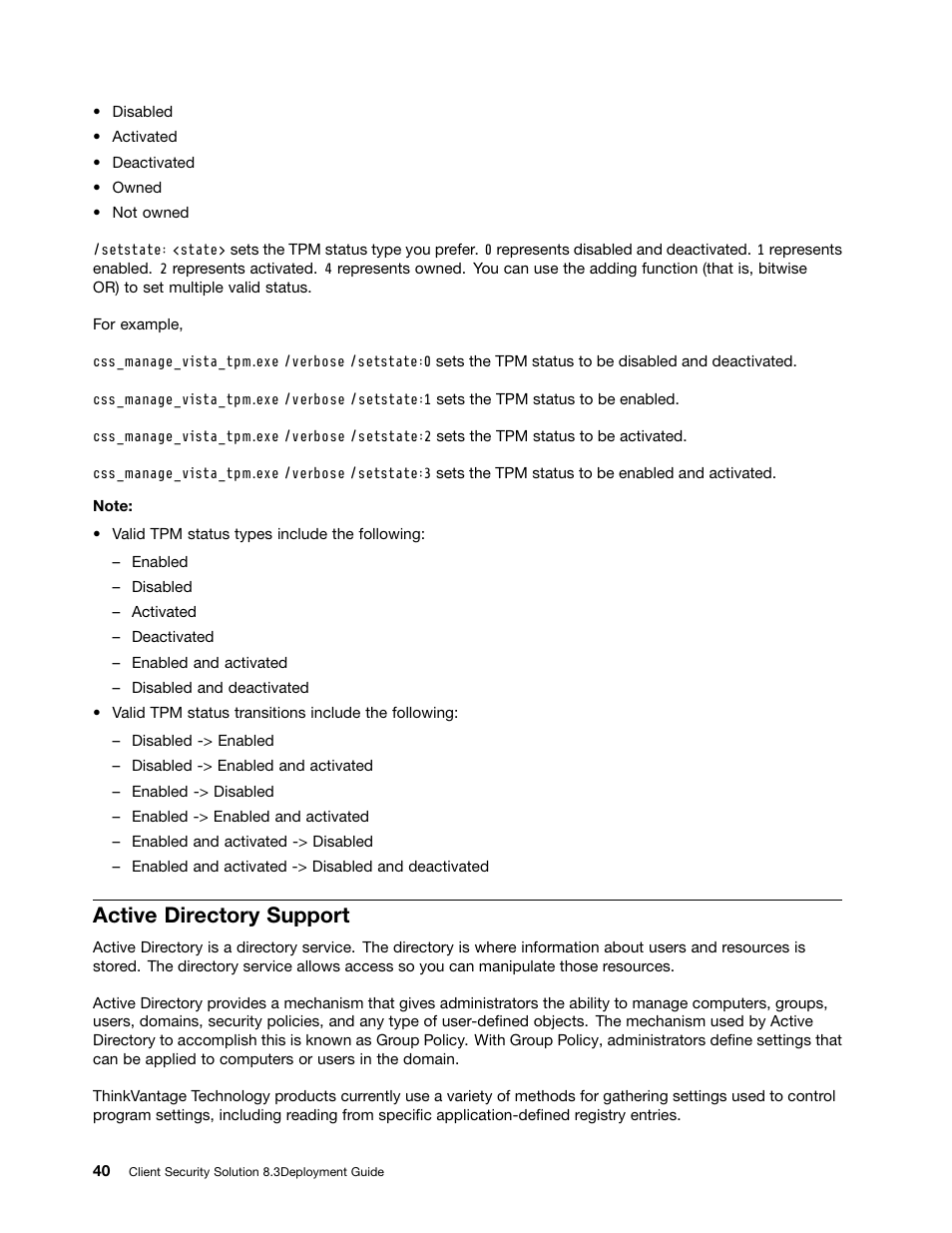 Active directory support | Lenovo ThinkVantage Client Security Solution 8.3 User Manual | Page 46 / 86