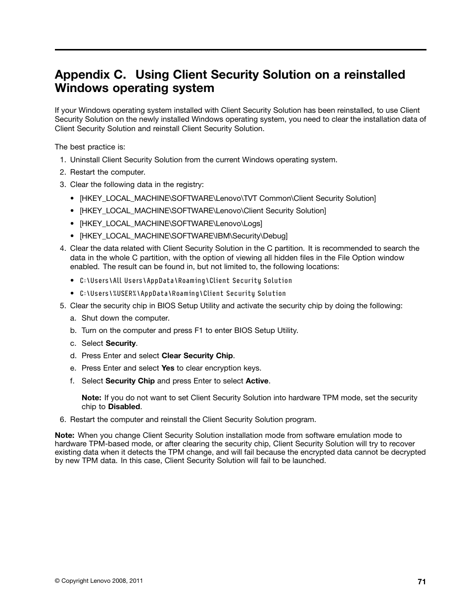 Lenovo ThinkVantage Client Security Solution 8.3 User Manual | Page 77 / 86
