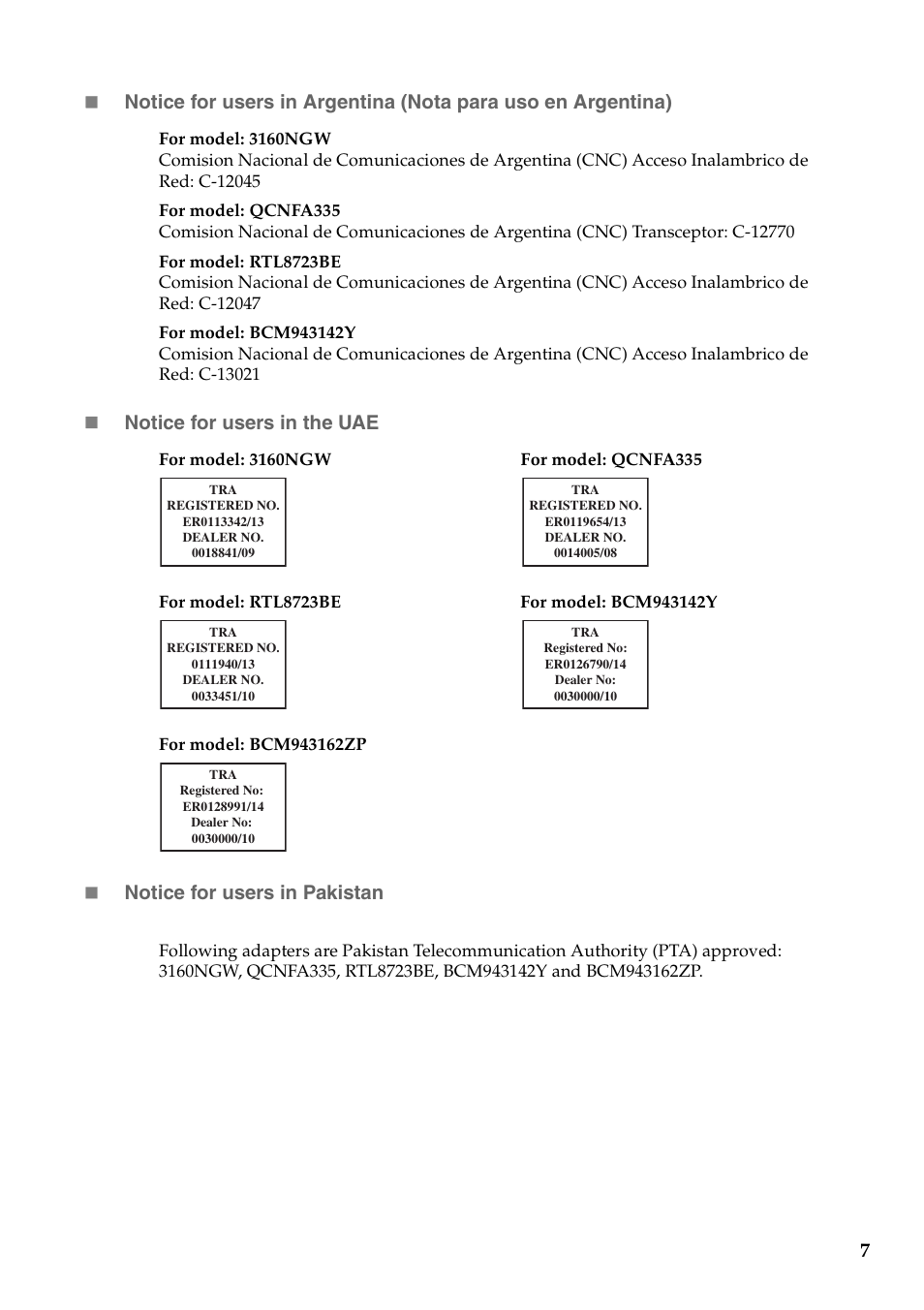 Notice for users in the uae, Notice for users in pakistan | Lenovo Flex 2-14 Notebook Lenovo User Manual | Page 8 / 15