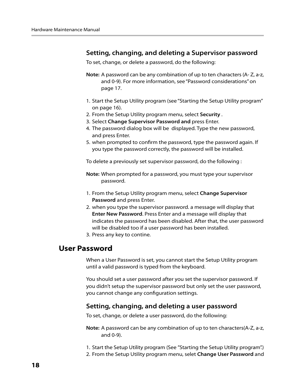 User password | Lenovo H430 Desktop User Manual | Page 20 / 66