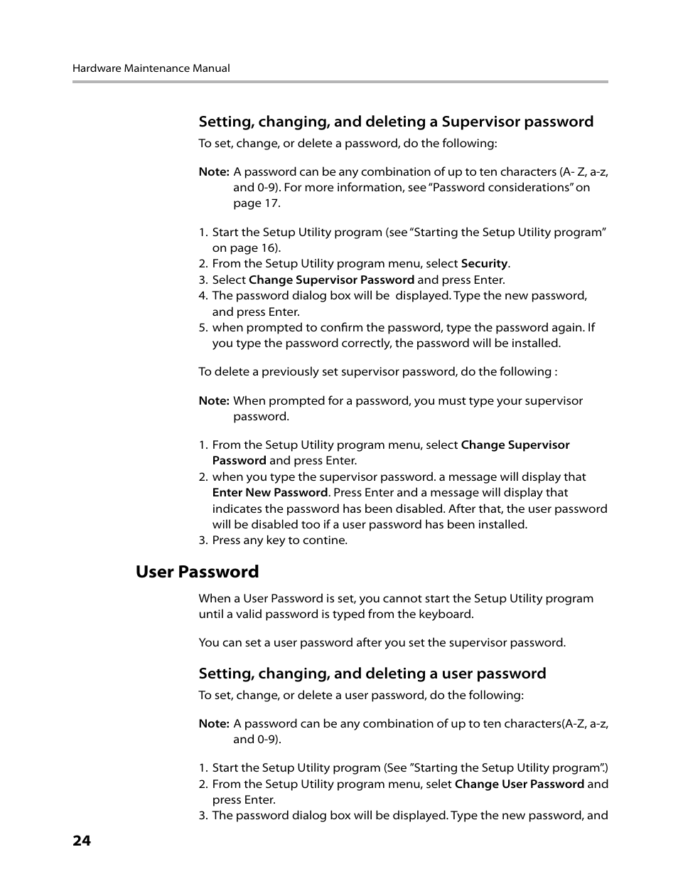 User password | Lenovo H430 Desktop User Manual | Page 26 / 66