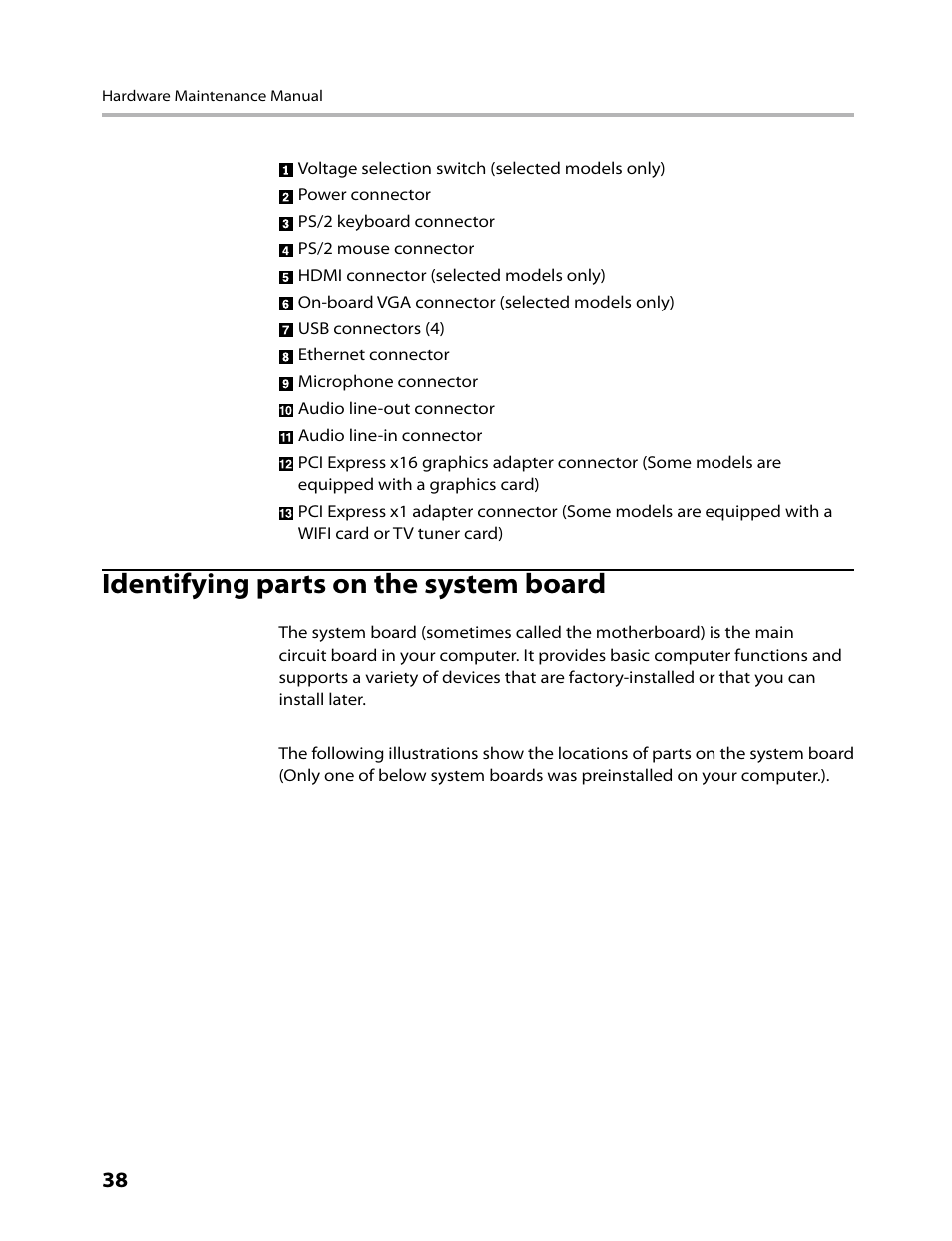 Identifying parts on the system board | Lenovo H430 Desktop User Manual | Page 40 / 66