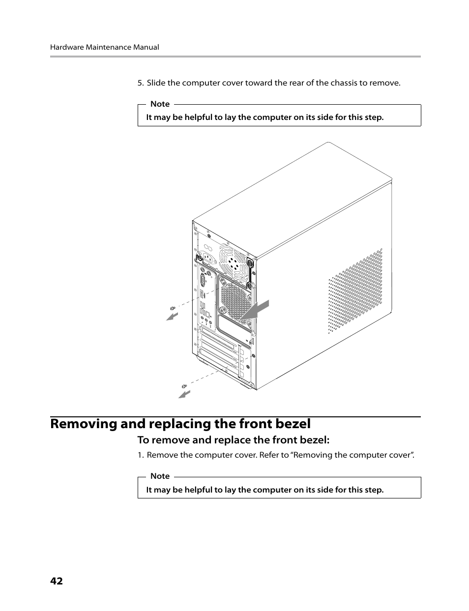 Removing and replacing the front bezel | Lenovo H430 Desktop User Manual | Page 44 / 66