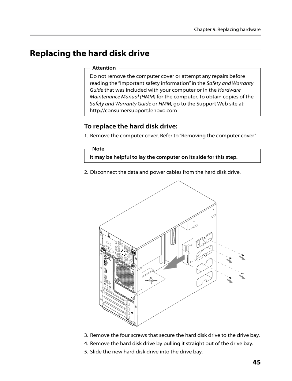 Replacing the hard disk drive | Lenovo H430 Desktop User Manual | Page 47 / 66