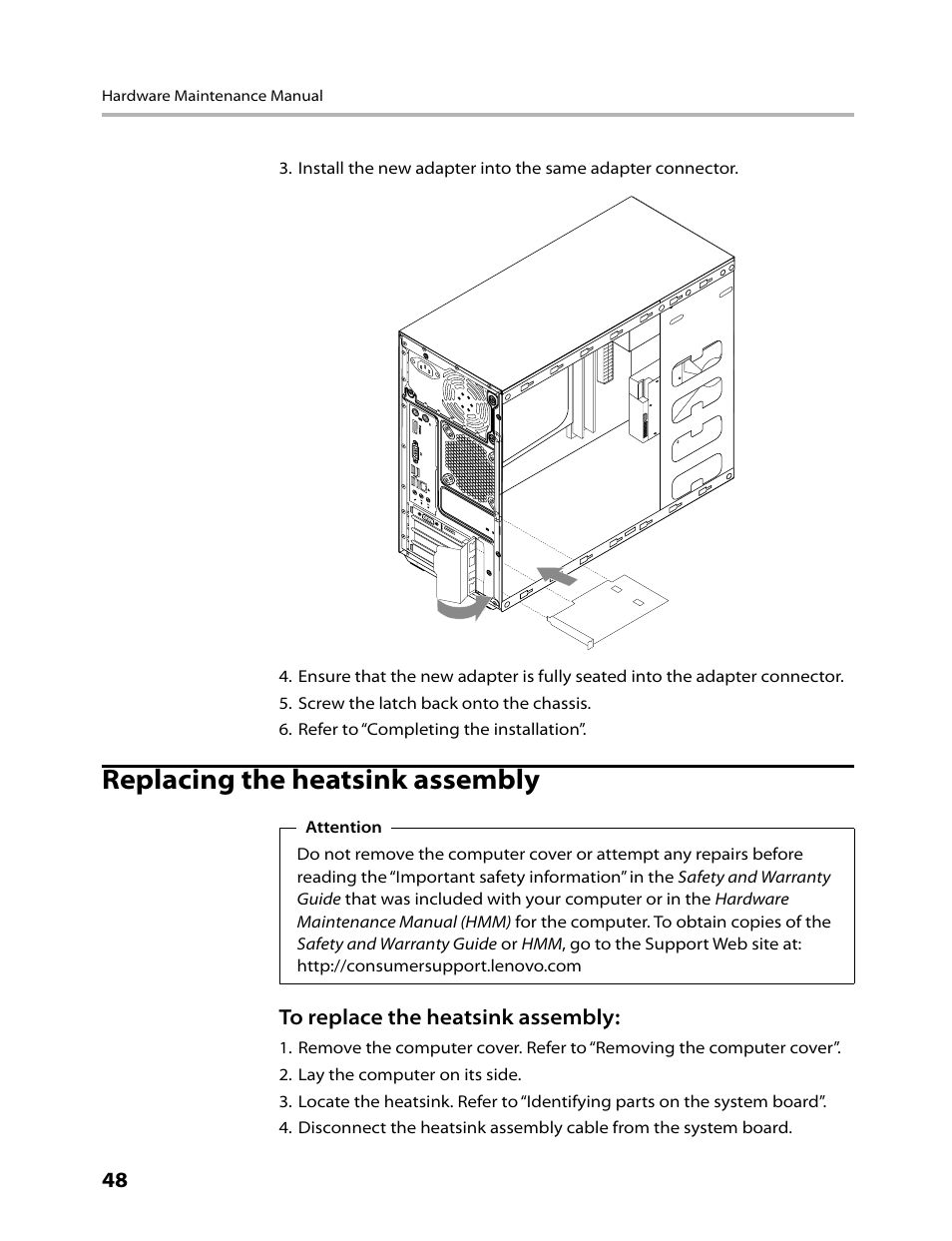 Replacing the heatsink assembly | Lenovo H430 Desktop User Manual | Page 50 / 66