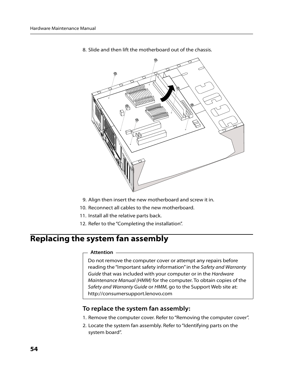 Replacing the system fan assembly | Lenovo H430 Desktop User Manual | Page 56 / 66