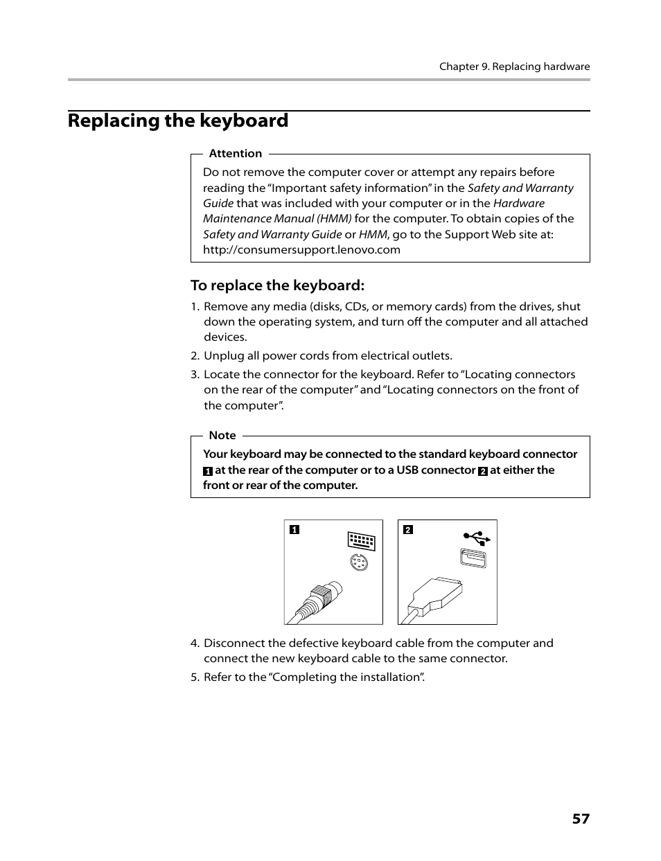 Replacing the keyboard | Lenovo H430 Desktop User Manual | Page 59 / 66