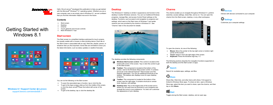 Lenovo Getting Started with Windows 8.1 User Manual | 2 pages