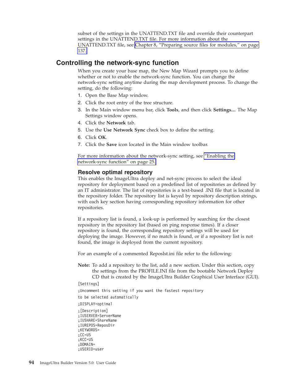 Controlling the network-sync function, Resolve optimal repository | Lenovo ThinkVantage ImageUltra Builder Version 5.0 User Manual | Page 108 / 222