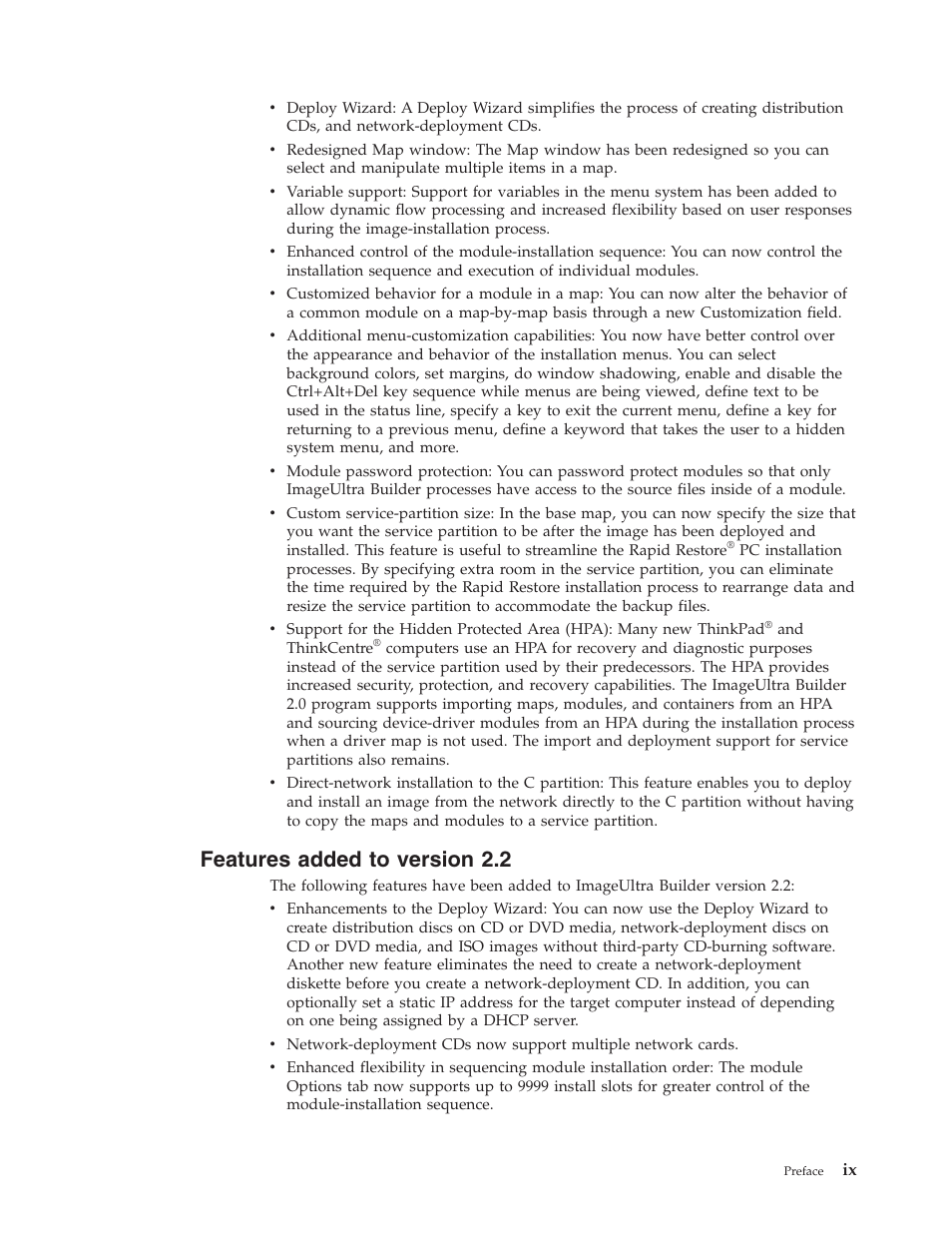 Features added to version 2.2 | Lenovo ThinkVantage ImageUltra Builder Version 5.0 User Manual | Page 11 / 222