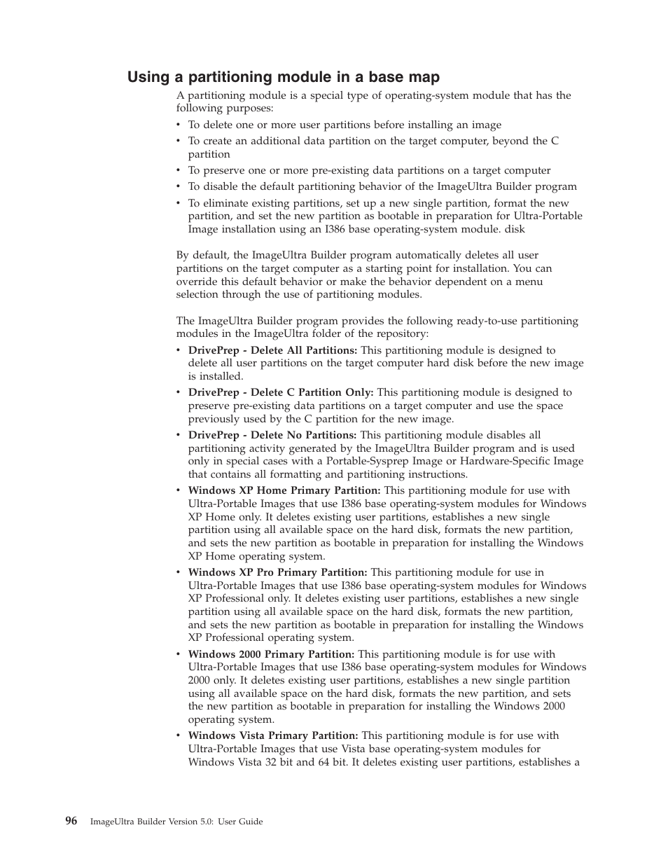 Using a partitioning module in a base map | Lenovo ThinkVantage ImageUltra Builder Version 5.0 User Manual | Page 110 / 222