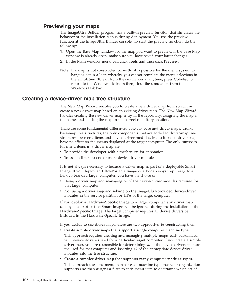 Previewing your maps, Creating a device-driver map tree structure | Lenovo ThinkVantage ImageUltra Builder Version 5.0 User Manual | Page 120 / 222