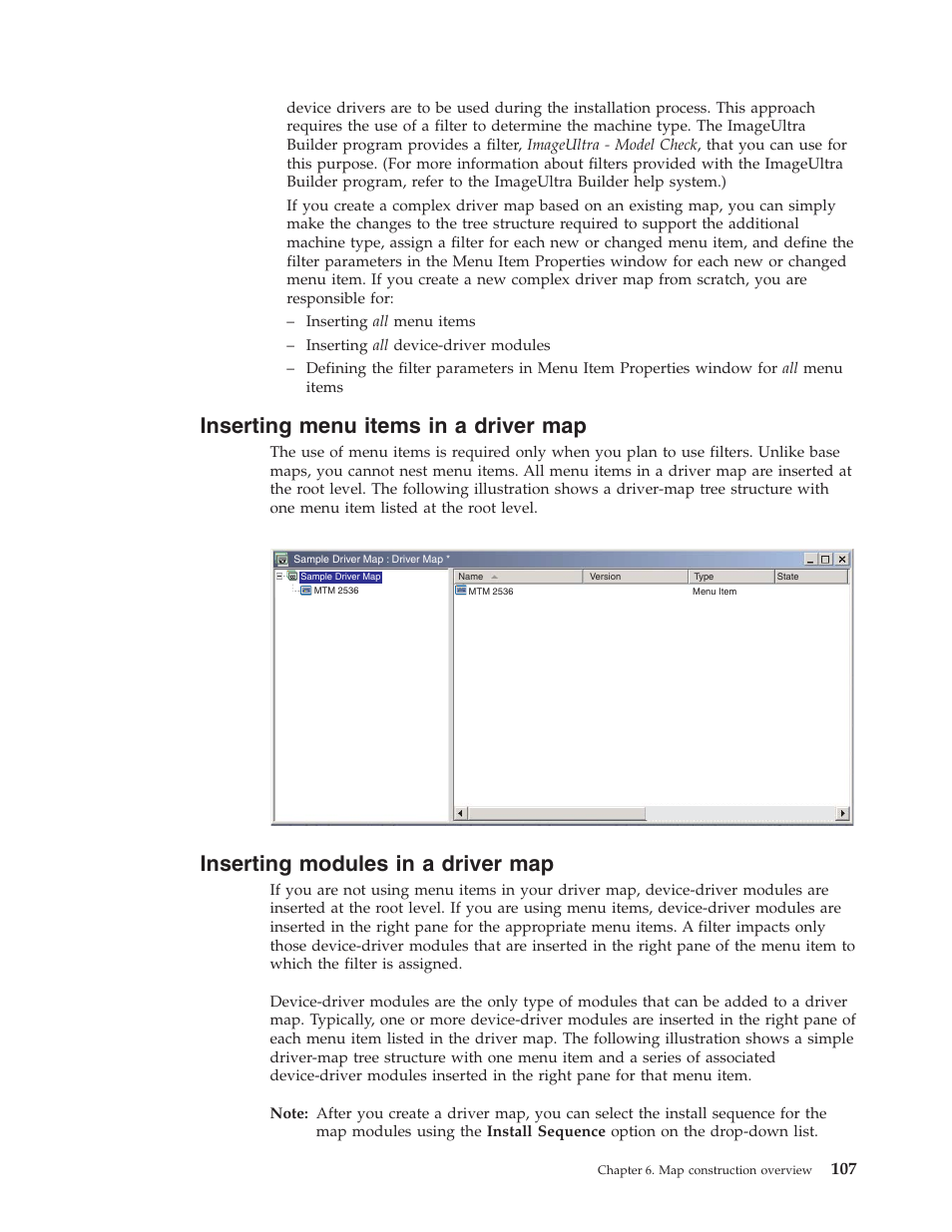 Inserting menu items in a driver map, Inserting modules in a driver map | Lenovo ThinkVantage ImageUltra Builder Version 5.0 User Manual | Page 121 / 222