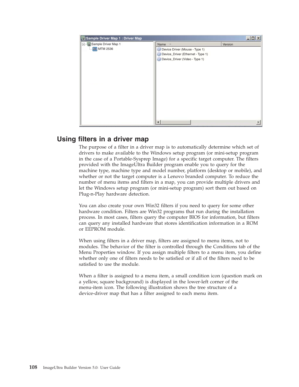 Using filters in a driver map | Lenovo ThinkVantage ImageUltra Builder Version 5.0 User Manual | Page 122 / 222