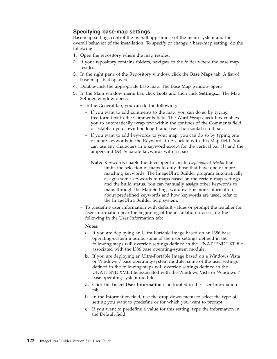 Specifying base-map settings | Lenovo ThinkVantage ImageUltra Builder Version 5.0 User Manual | Page 136 / 222