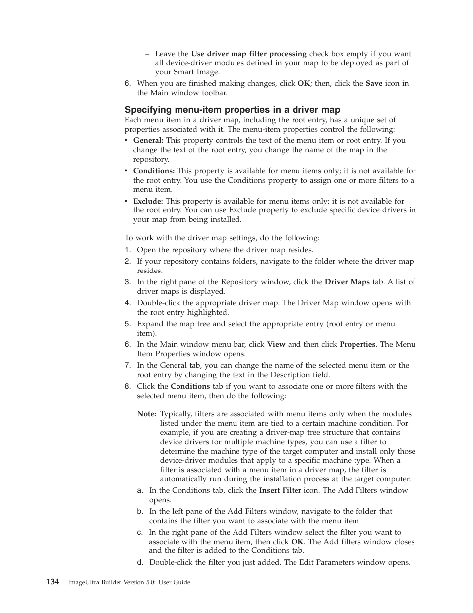 Specifying menu-item properties in a driver map | Lenovo ThinkVantage ImageUltra Builder Version 5.0 User Manual | Page 148 / 222