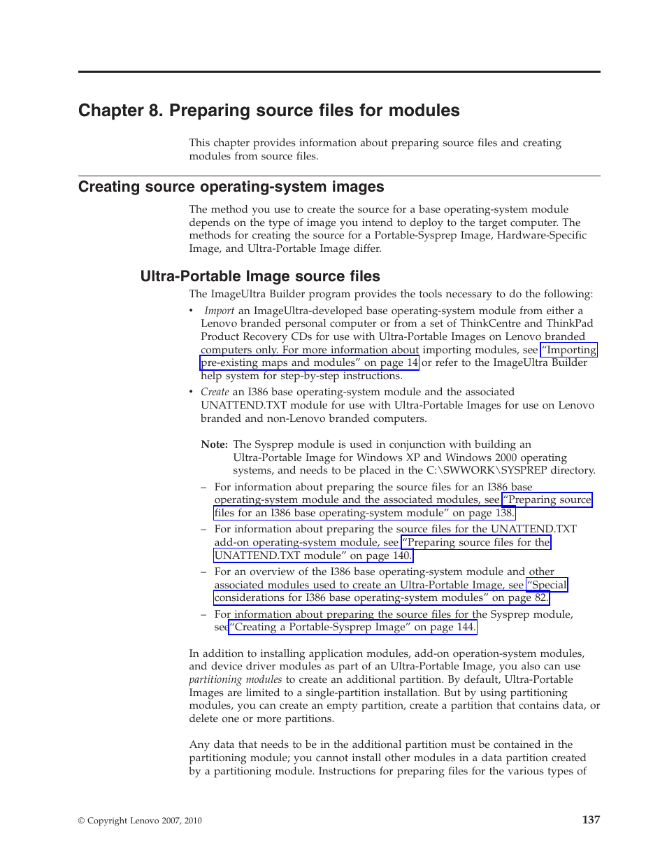 Chapter 8. preparing source files for modules, Creating source operating-system images, Ultra-portable image source files | Lenovo ThinkVantage ImageUltra Builder Version 5.0 User Manual | Page 151 / 222