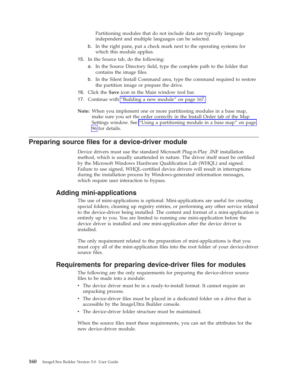 Preparing source files for a device-driver module, Adding mini-applications | Lenovo ThinkVantage ImageUltra Builder Version 5.0 User Manual | Page 174 / 222