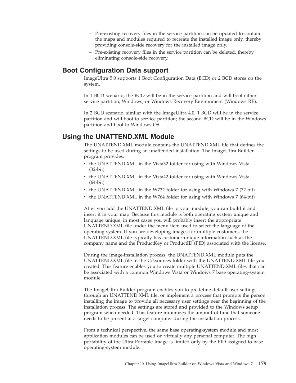 Boot configuration data support, Using the unattend.xml module | Lenovo ThinkVantage ImageUltra Builder Version 5.0 User Manual | Page 193 / 222
