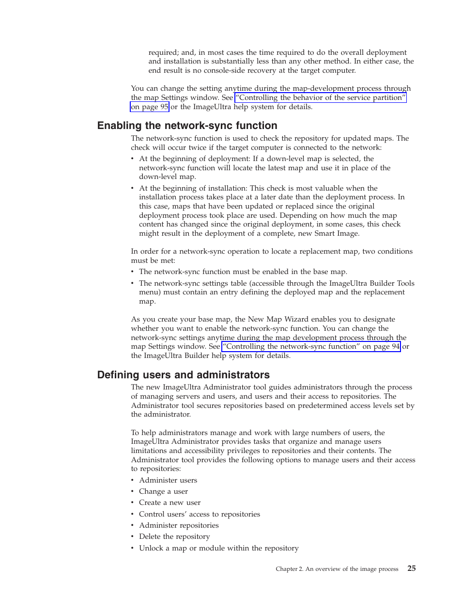 Enabling the network-sync function, Defining users and administrators | Lenovo ThinkVantage ImageUltra Builder Version 5.0 User Manual | Page 39 / 222