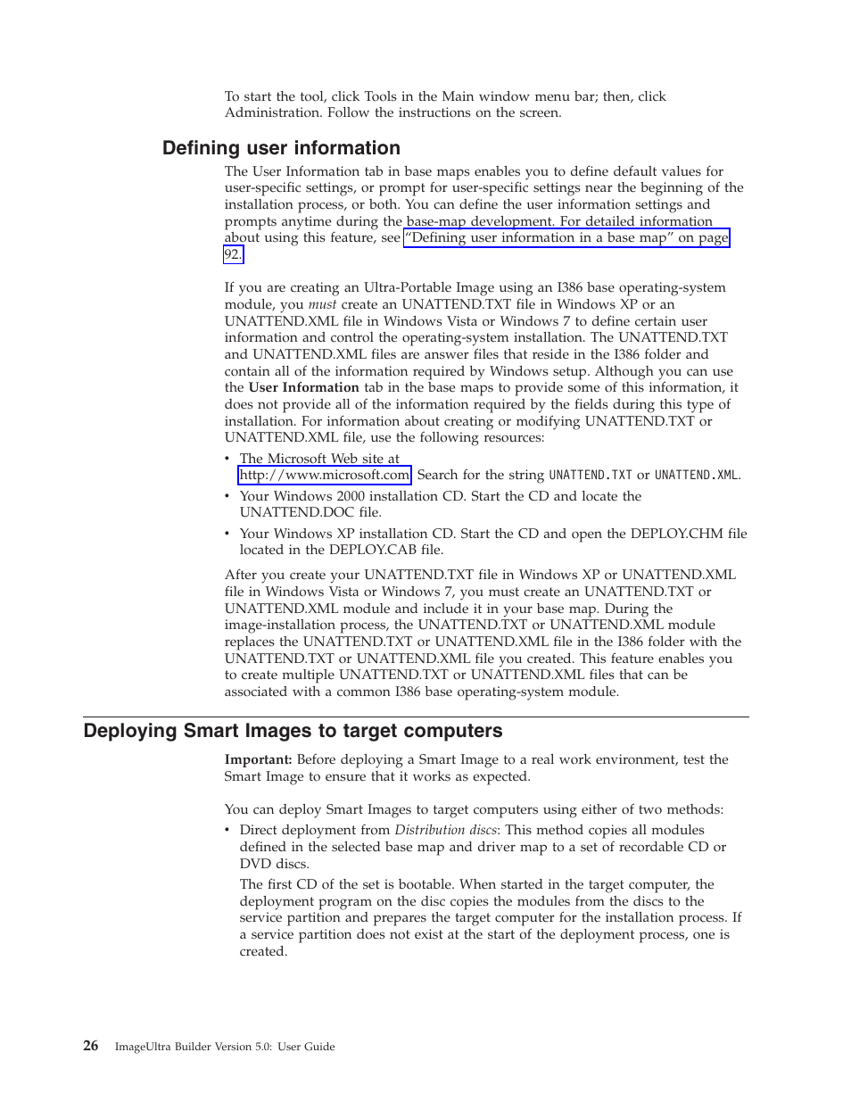 Defining user information, Deploying smart images to target computers | Lenovo ThinkVantage ImageUltra Builder Version 5.0 User Manual | Page 40 / 222