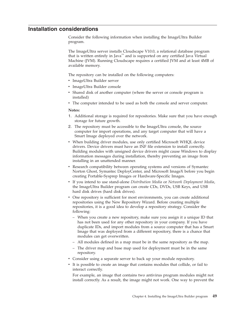 Installation considerations | Lenovo ThinkVantage ImageUltra Builder Version 5.0 User Manual | Page 63 / 222
