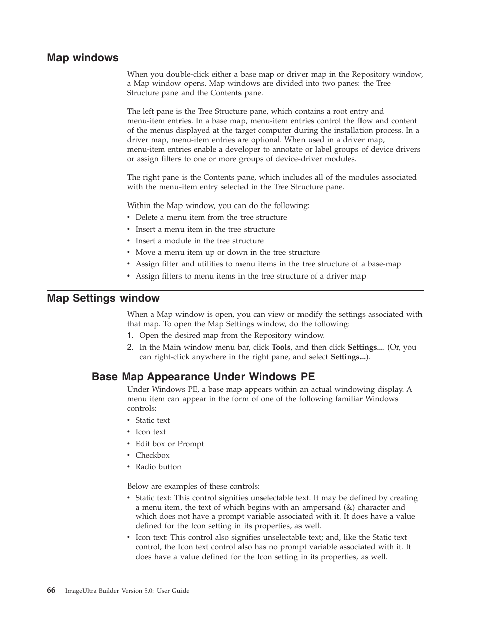 Map windows, Map settings window, Base map appearance under windows pe | Lenovo ThinkVantage ImageUltra Builder Version 5.0 User Manual | Page 80 / 222