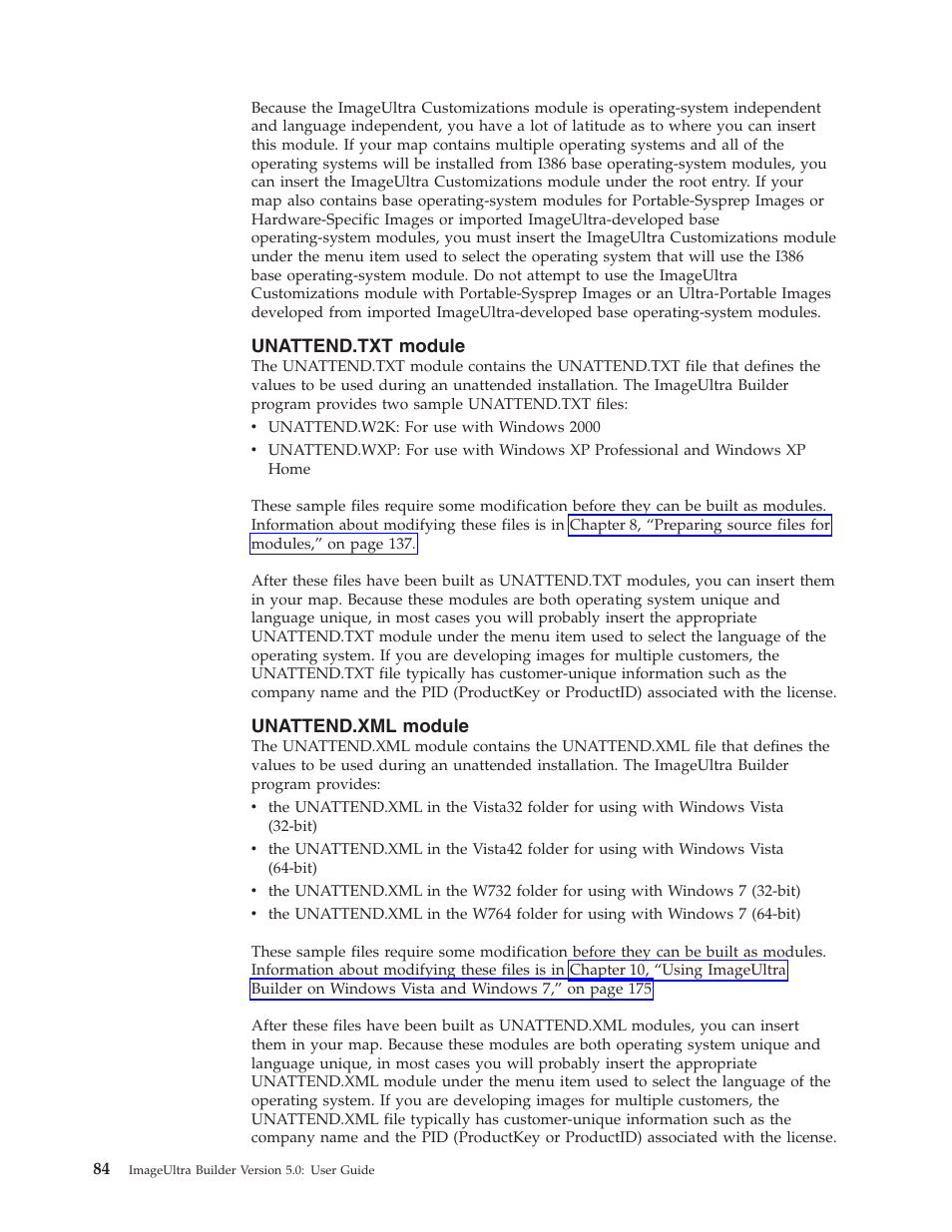 Unattend.txt module, Unattend.xml module | Lenovo ThinkVantage ImageUltra Builder Version 5.0 User Manual | Page 98 / 222