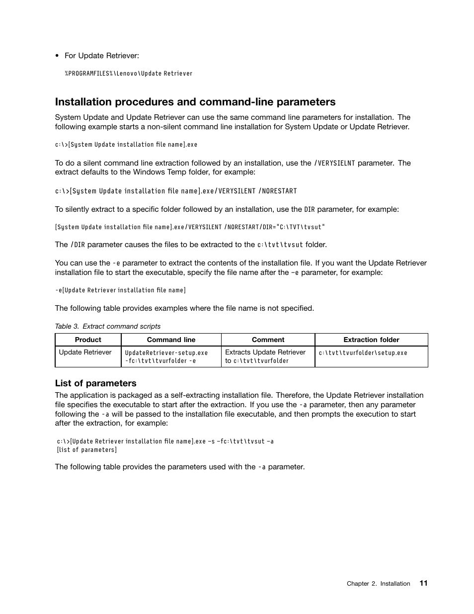 List of parameters | Lenovo System Update Solution User Manual | Page 17 / 94