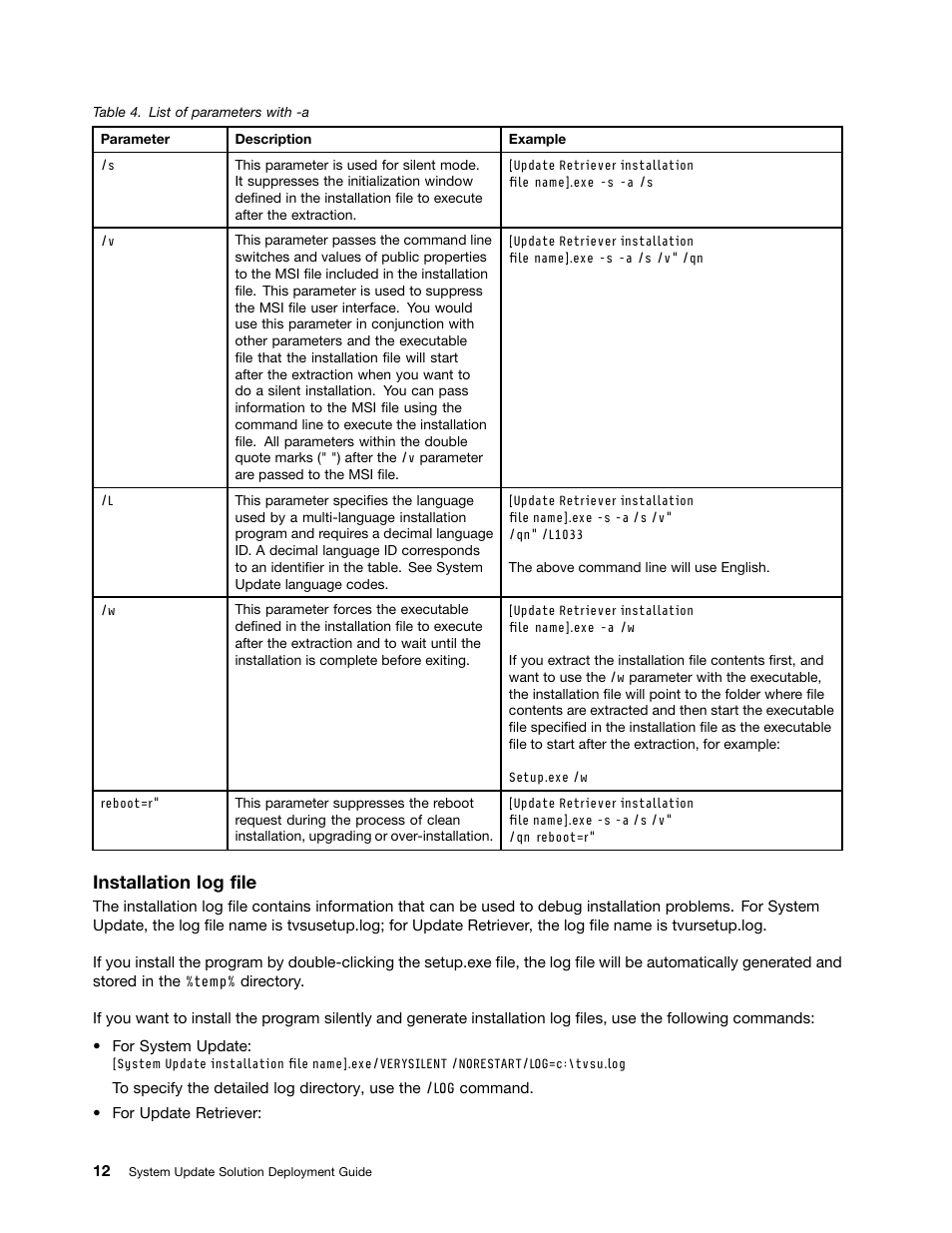 Installation log file | Lenovo System Update Solution User Manual | Page 18 / 94