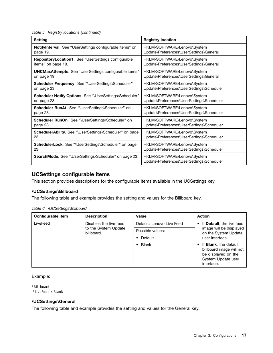 Ucsettings configurable items | Lenovo System Update Solution User Manual | Page 23 / 94