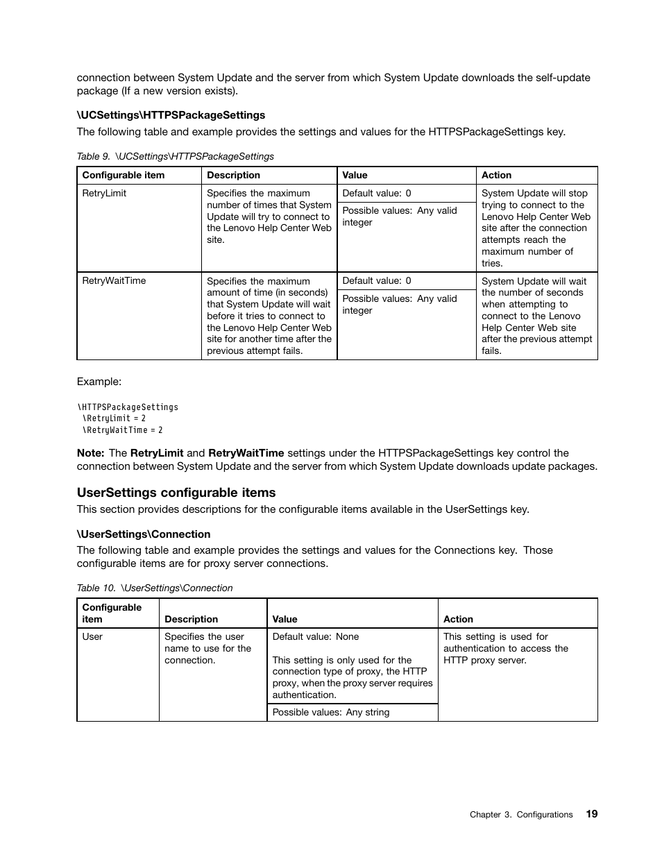 Usersettings configurable items | Lenovo System Update Solution User Manual | Page 25 / 94