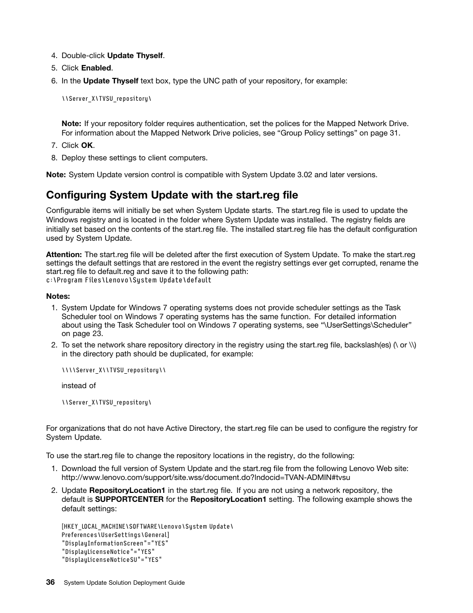 Configuring system update with the start.reg file | Lenovo System Update Solution User Manual | Page 42 / 94