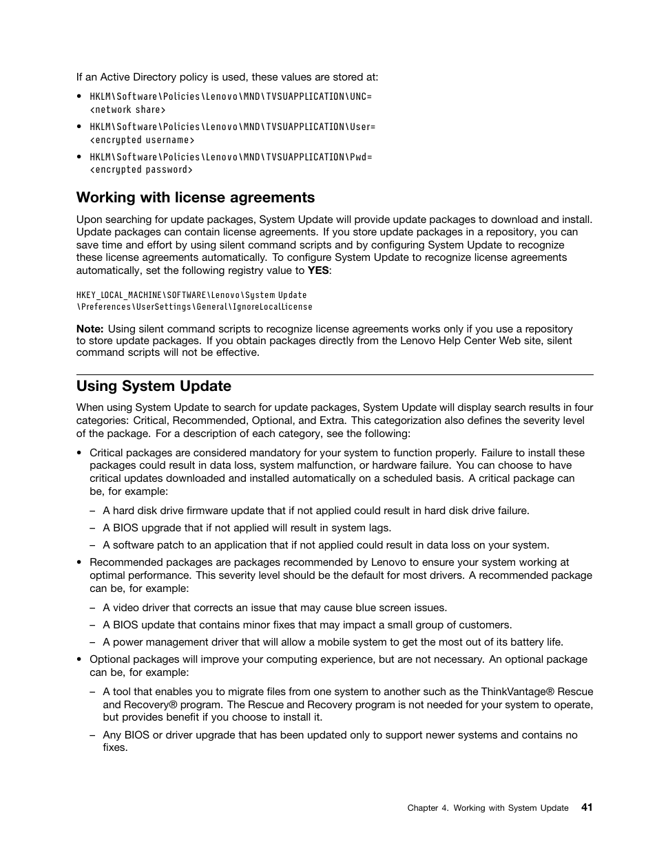 Working with license agreements, Using system update | Lenovo System Update Solution User Manual | Page 47 / 94
