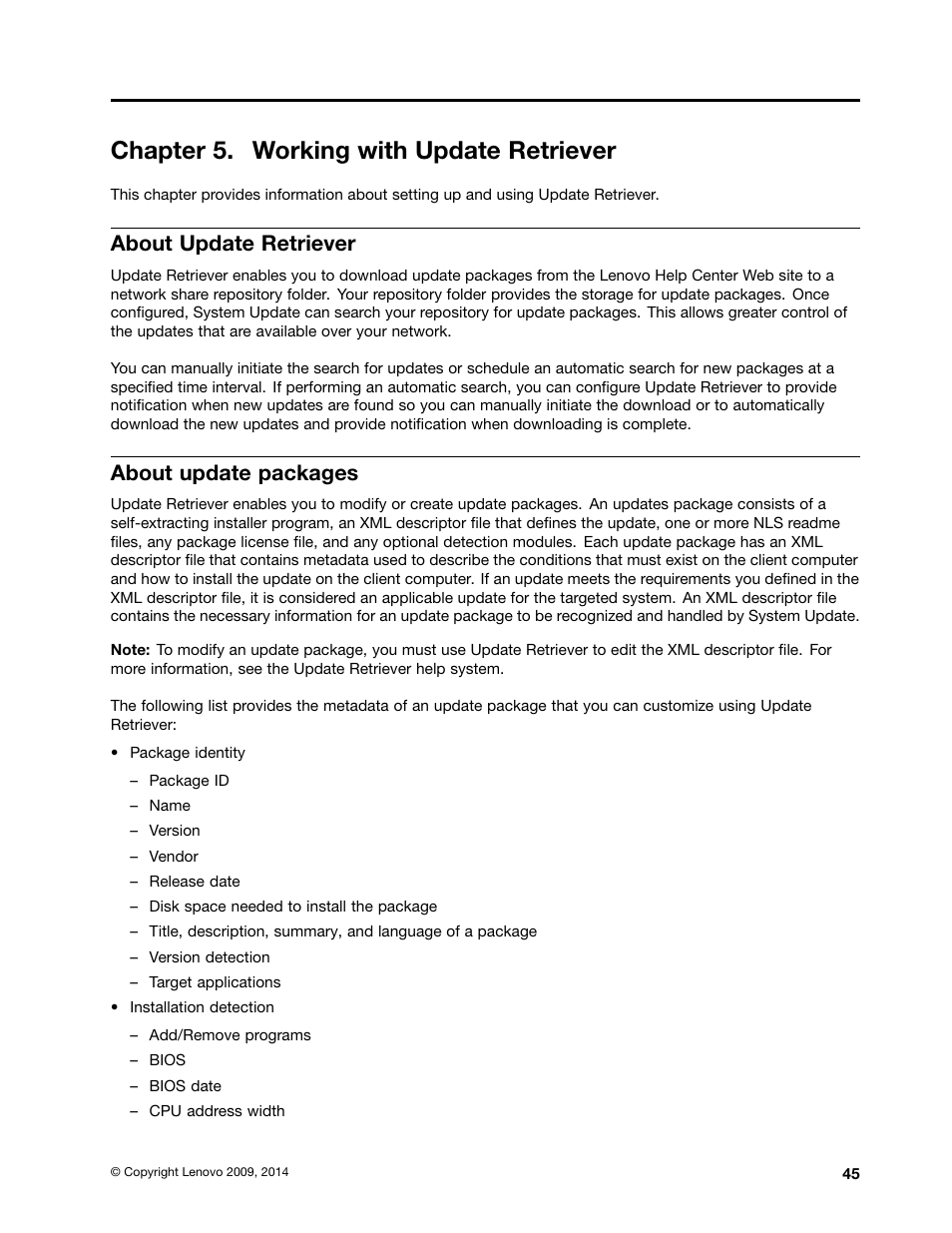 Chapter 5. working with update retriever, About update retriever, About update packages | Lenovo System Update Solution User Manual | Page 51 / 94