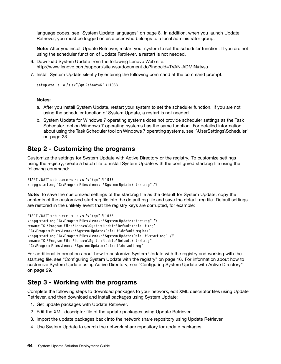 Step 2 - customizing the programs, Step 3 - working with the programs | Lenovo System Update Solution User Manual | Page 70 / 94